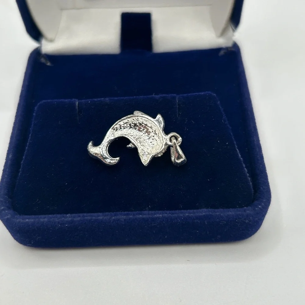 Elegant Silver Pink Black Crystal Dolphin Pendant Only​​